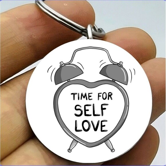 Alarm Ringing Clock Love Youself Stainless Keychain Inspiration Life Quote - Picture 1 of 1